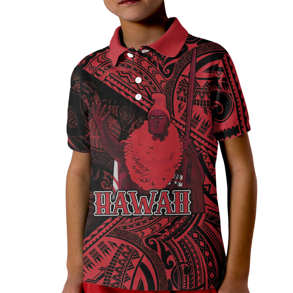 Hawaii King Kamehameha Kid Polo Shirt With Hawaiian Ipu Motifs Red Version
