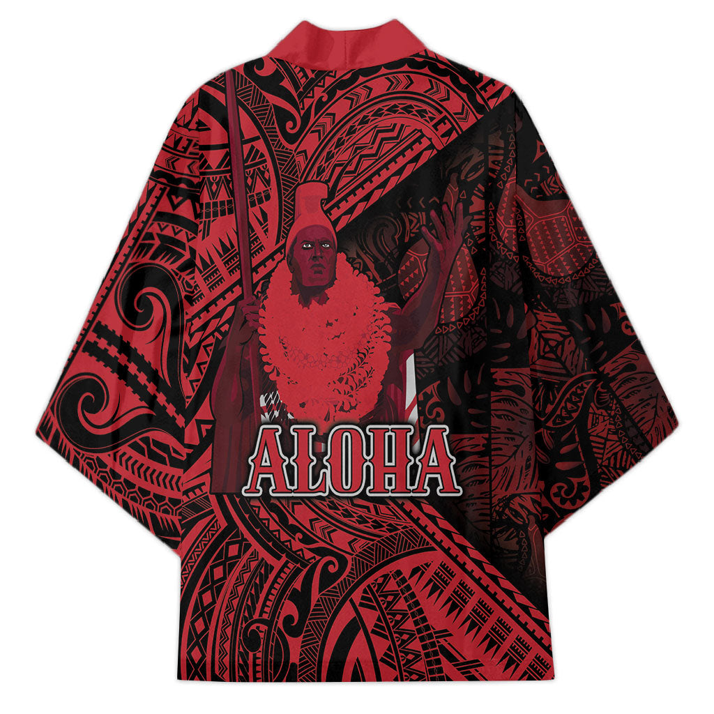 Hawaii King Kamehameha Kimono With Hawaiian Ipu Motifs Red Version LT05 - Polynesian Pride