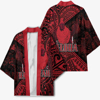 Hawaii King Kamehameha Kimono With Hawaiian Ipu Motifs Red Version LT05 - Polynesian Pride