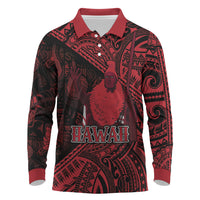 Hawaii King Kamehameha Long Sleeve Polo Shirt With Hawaiian Ipu Motifs Red Version