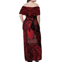 Hawaii King Kamehameha Off Shoulder Maxi Dress With Hawaiian Ipu Motifs Red Version