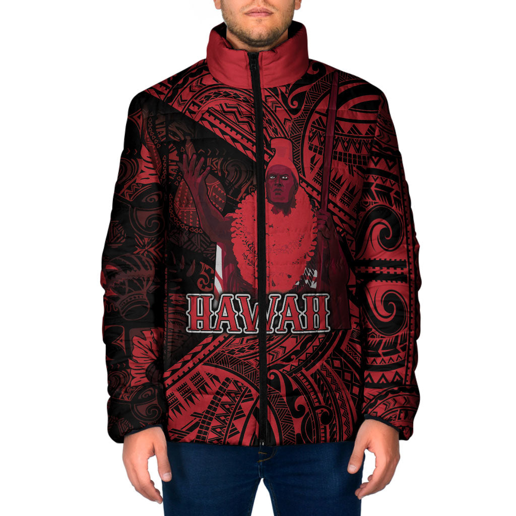 Hawaii King Kamehameha Padded Jacket With Hawaiian Ipu Motifs Red Version