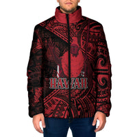 Hawaii King Kamehameha Padded Jacket With Hawaiian Ipu Motifs Red Version