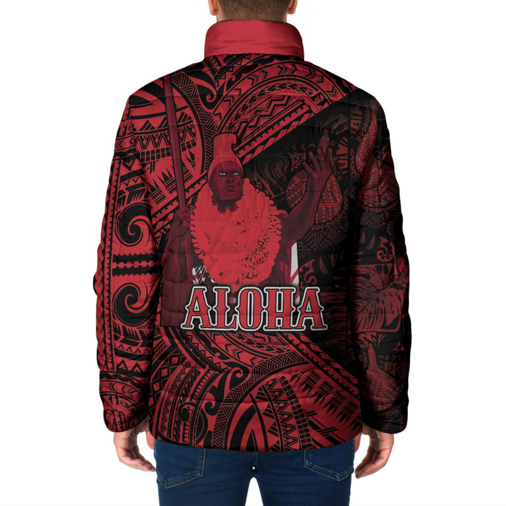 Hawaii King Kamehameha Padded Jacket With Hawaiian Ipu Motifs Red Version