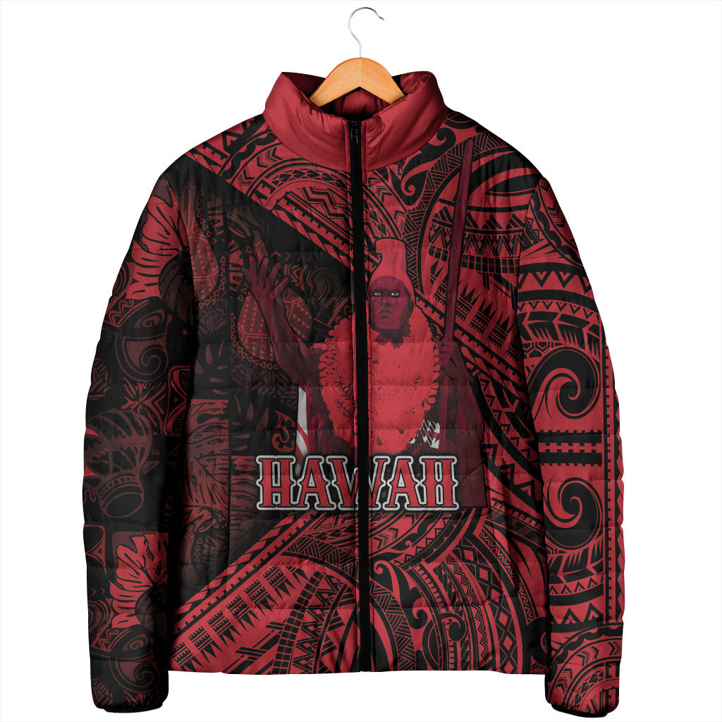 Hawaii King Kamehameha Padded Jacket With Hawaiian Ipu Motifs Red Version