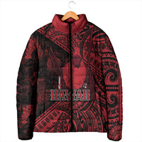 Hawaii King Kamehameha Padded Jacket With Hawaiian Ipu Motifs Red Version