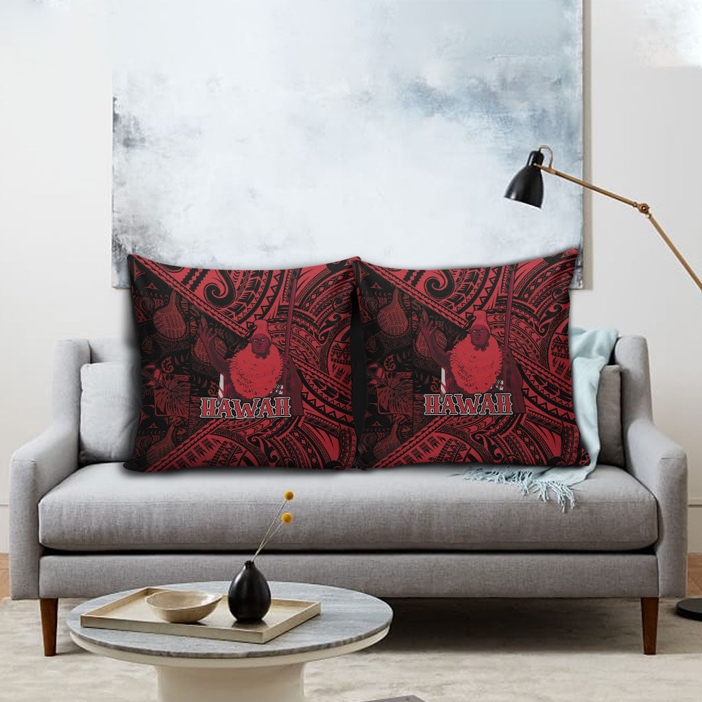 Hawaii King Kamehameha Pillow Cover With Hawaiian Ipu Motifs Red Version