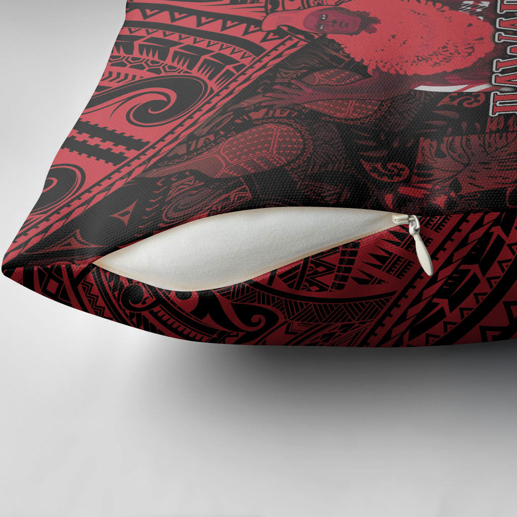 Hawaii King Kamehameha Pillow Cover With Hawaiian Ipu Motifs Red Version