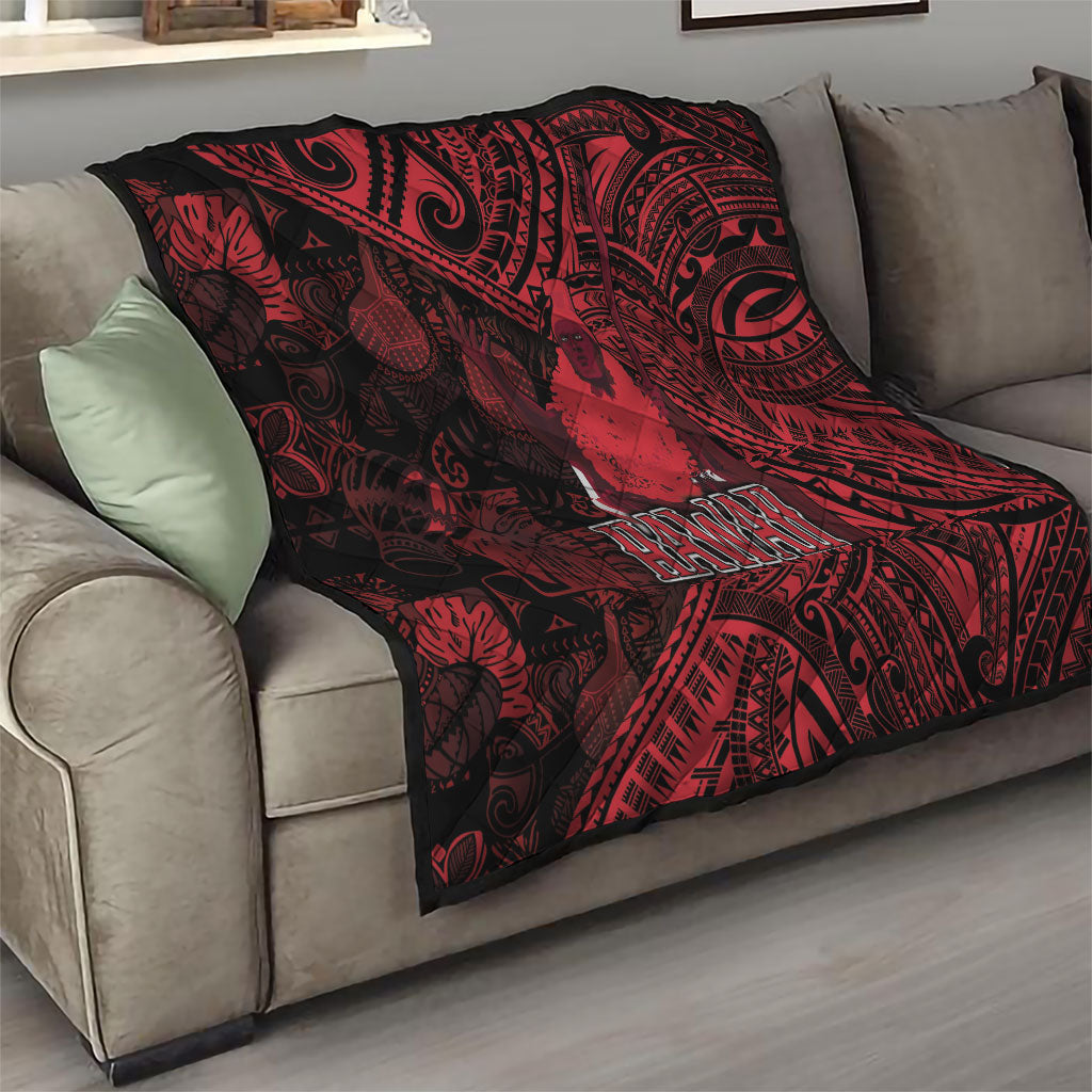 Hawaii King Kamehameha Quilt With Hawaiian Ipu Motifs Red Version