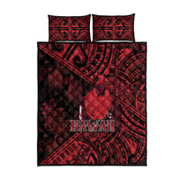 Hawaii King Kamehameha Quilt Bed Set With Hawaiian Ipu Motifs Red Version