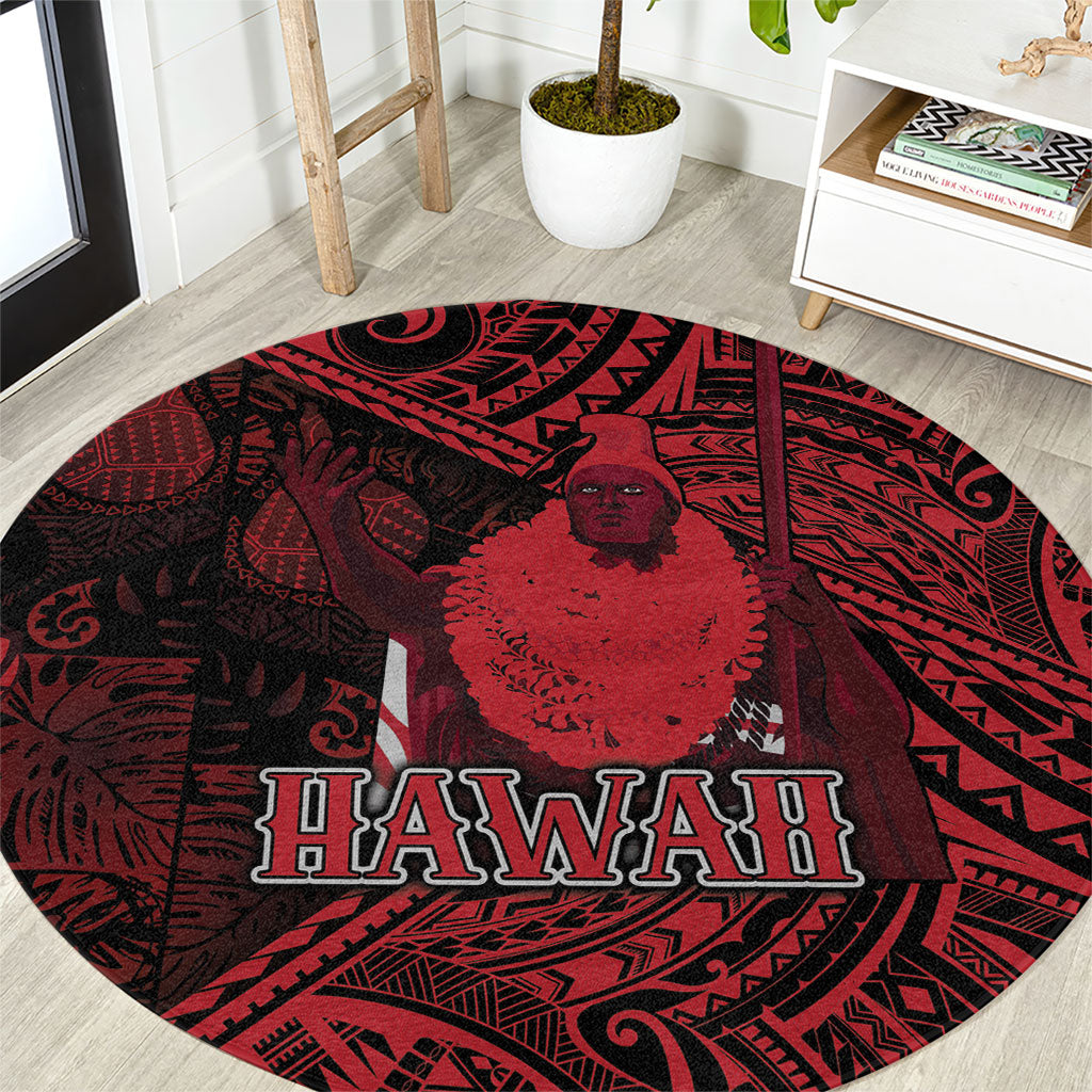 Hawaii King Kamehameha Round Carpet With Hawaiian Ipu Motifs Red Version