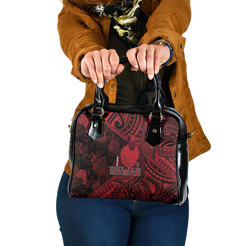 Hawaii King Kamehameha Shoulder Handbag With Hawaiian Ipu Motifs Red Version