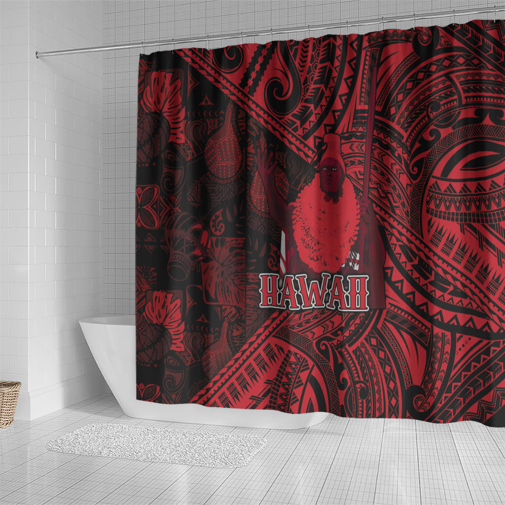 Hawaii King Kamehameha Shower Curtain With Hawaiian Ipu Motifs Red Version