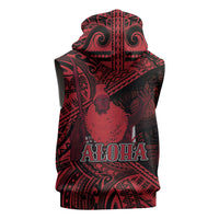 Hawaii King Kamehameha Sleeveless Zip Hoodie With Hawaiian Ipu Motifs Red Version