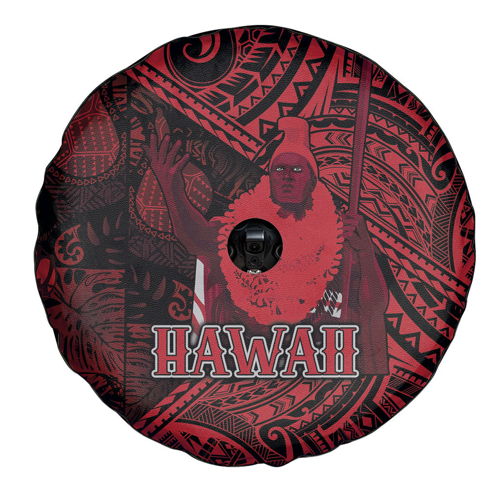 Hawaii King Kamehameha Spare Tire Cover With Hawaiian Ipu Motifs Red Version