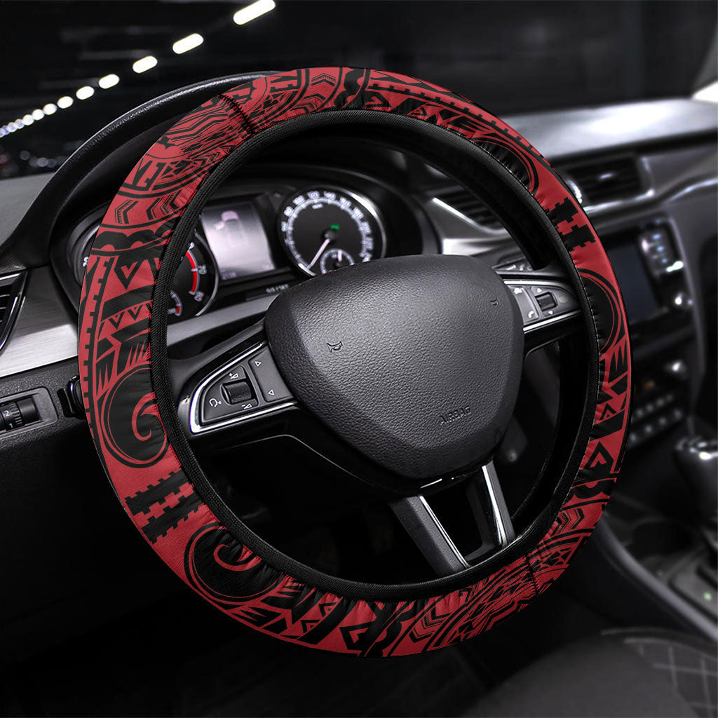 Hawaii King Kamehameha Steering Wheel Cover With Hawaiian Ipu Motifs Red Version