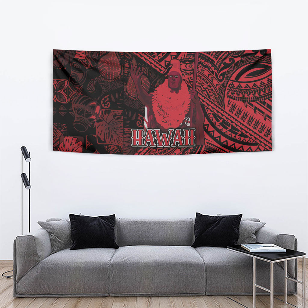 Hawaii King Kamehameha Tapestry With Hawaiian Ipu Motifs Red Version