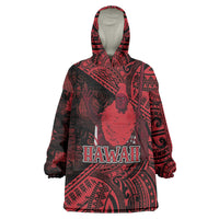 Hawaii King Kamehameha Wearable Blanket Hoodie With Hawaiian Ipu Motifs Red Version LT05 One Size Red - Polynesian Pride