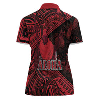 Hawaii King Kamehameha Women Polo Shirt With Hawaiian Ipu Motifs Red Version LT05 - Polynesian Pride