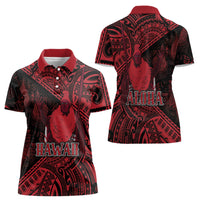 Hawaii King Kamehameha Women Polo Shirt With Hawaiian Ipu Motifs Red Version LT05 - Polynesian Pride