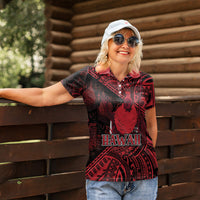 Hawaii King Kamehameha Women Polo Shirt With Hawaiian Ipu Motifs Red Version LT05 - Polynesian Pride
