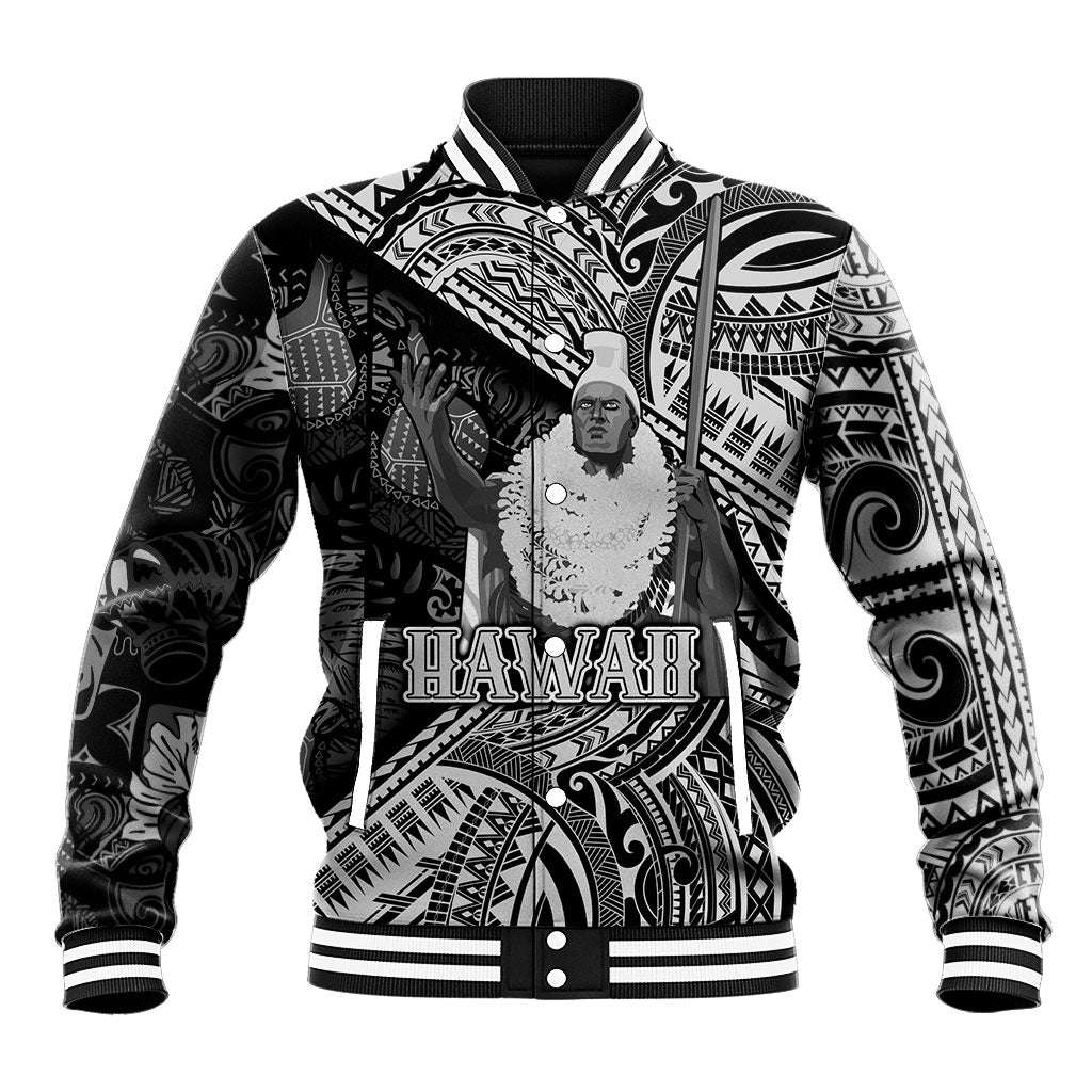 Hawaii King Kamehameha Baseball Jacket With Hawaiian Ipu Motifs Black Version