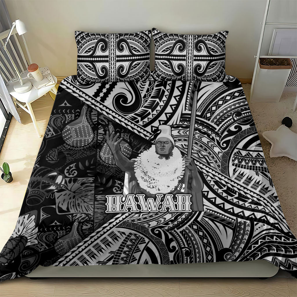 Hawaii King Kamehameha Bedding Set With Hawaiian Ipu Motifs Black Version