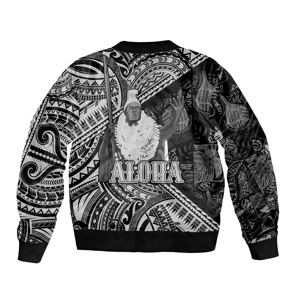 Hawaii King Kamehameha Bomber Jacket With Hawaiian Ipu Motifs Black Version LT05 - Polynesian Pride