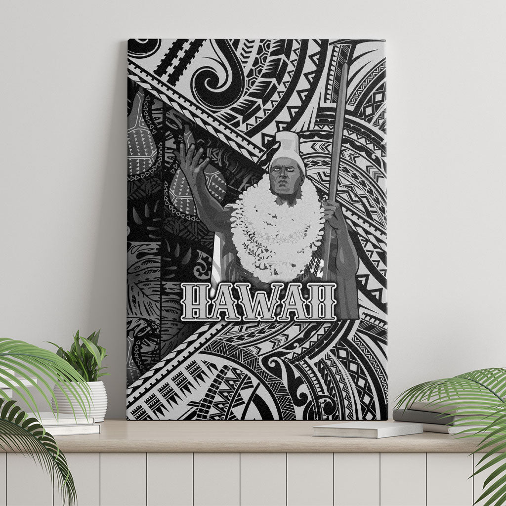 Hawaii King Kamehameha Canvas Wall Art With Hawaiian Ipu Motifs Black Version