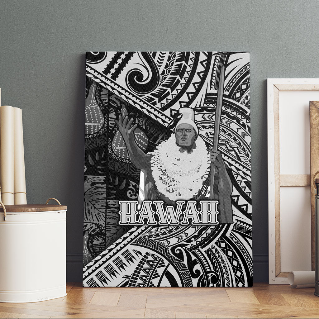 Hawaii King Kamehameha Canvas Wall Art With Hawaiian Ipu Motifs Black Version