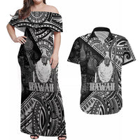 Hawaii King Kamehameha Couples Matching Off Shoulder Maxi Dress and Hawaiian Shirt With Hawaiian Ipu Motifs Black Version LT05 Black - Polynesian Pride
