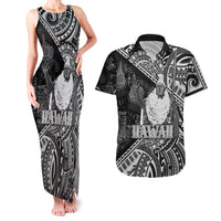 Hawaii King Kamehameha Couples Matching Tank Maxi Dress and Hawaiian Shirt With Hawaiian Ipu Motifs Black Version LT05 Black - Polynesian Pride