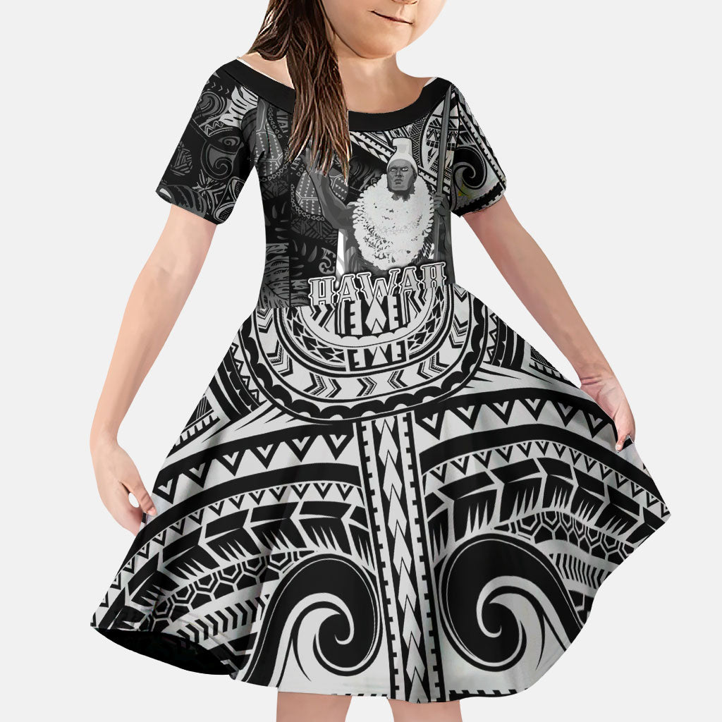 Hawaii King Kamehameha Family Matching Mermaid Dress and Hawaiian Shirt With Hawaiian Ipu Motifs Black Version LT05 Daughter's Dress Black - Polynesian Pride