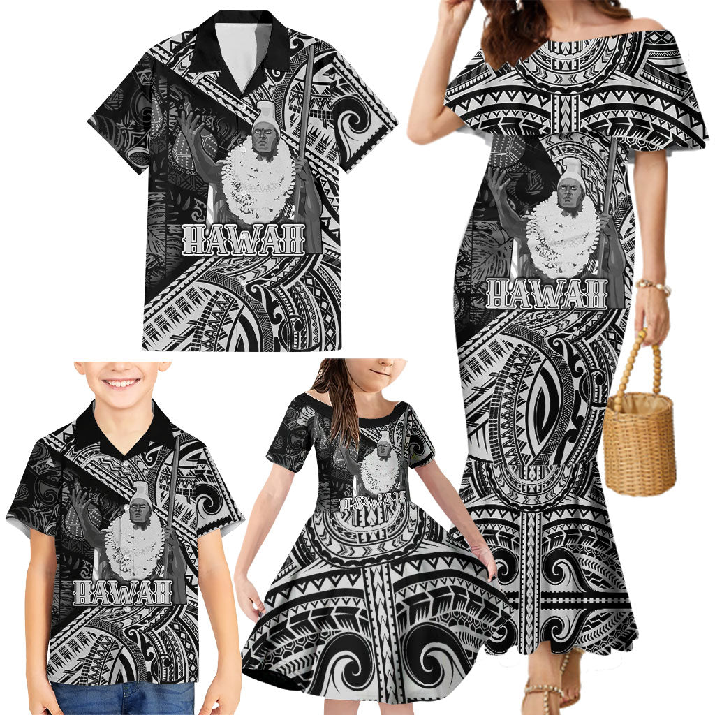 Hawaii King Kamehameha Family Matching Mermaid Dress and Hawaiian Shirt With Hawaiian Ipu Motifs Black Version LT05 - Polynesian Pride