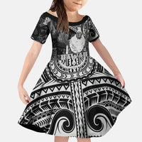 Hawaii King Kamehameha Family Matching Off Shoulder Maxi Dress and Hawaiian Shirt With Hawaiian Ipu Motifs Black Version LT05 Daughter's Dress Black - Polynesian Pride