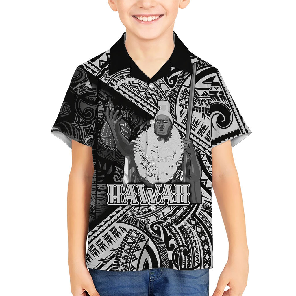 Hawaii King Kamehameha Family Matching Off Shoulder Short Dress and Hawaiian Shirt With Hawaiian Ipu Motifs Black Version LT05 Son's Shirt Black - Polynesian Pride