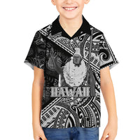 Hawaii King Kamehameha Family Matching Off Shoulder Short Dress and Hawaiian Shirt With Hawaiian Ipu Motifs Black Version LT05 Son's Shirt Black - Polynesian Pride