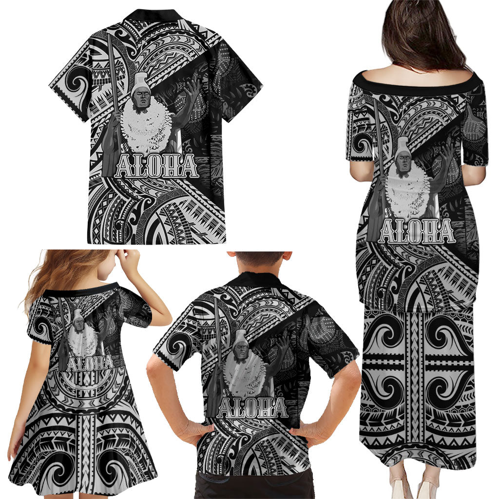 Hawaii King Kamehameha Family Matching Puletasi and Hawaiian Shirt With Hawaiian Ipu Motifs Black Version LT05 - Polynesian Pride