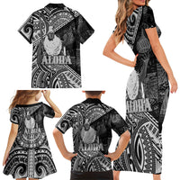 Hawaii King Kamehameha Family Matching Short Sleeve Bodycon Dress and Hawaiian Shirt With Hawaiian Ipu Motifs Black Version LT05 - Polynesian Pride