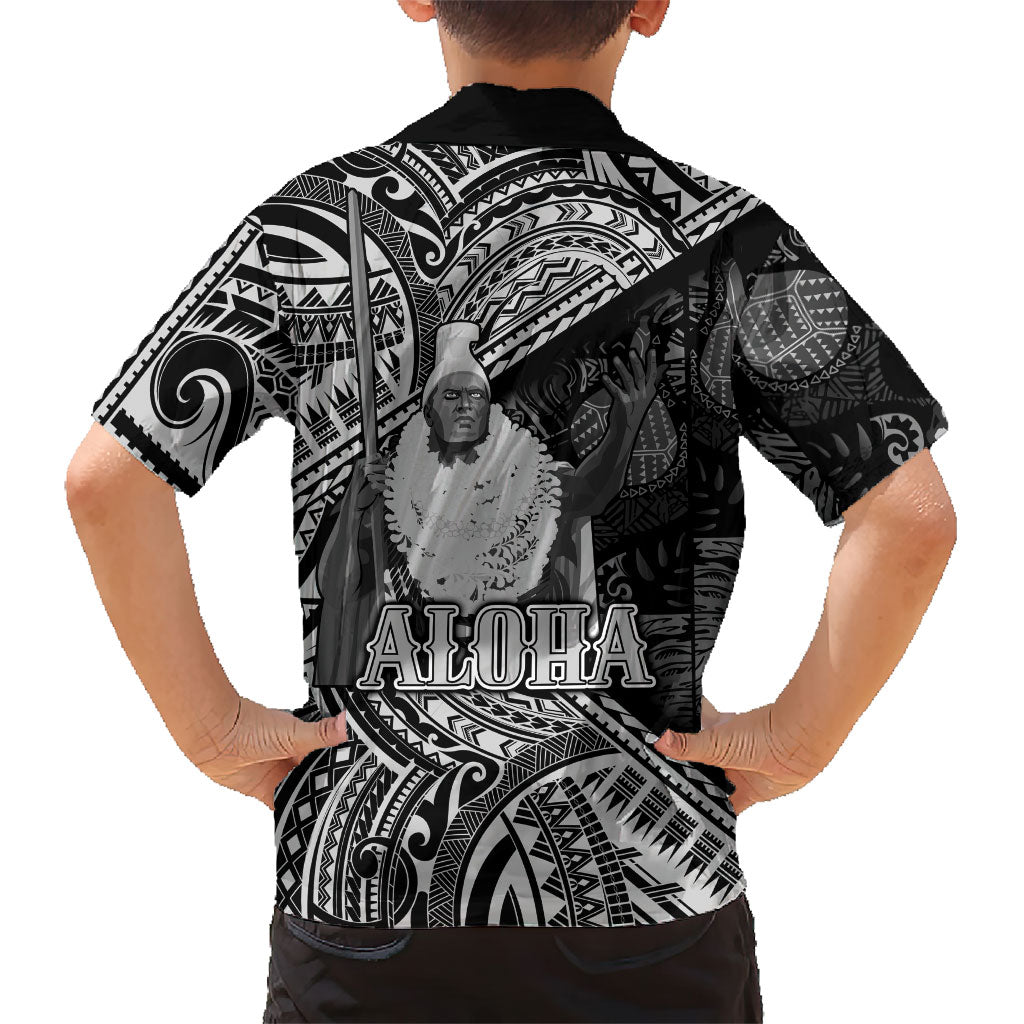 Hawaii King Kamehameha Family Matching Tank Maxi Dress and Hawaiian Shirt With Hawaiian Ipu Motifs Black Version LT05 - Polynesian Pride