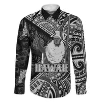 Hawaii King Kamehameha Family Matching Tank Maxi Dress and Hawaiian Shirt With Hawaiian Ipu Motifs Black Version LT05 Dad's Shirt - Long Sleeve Black - Polynesian Pride