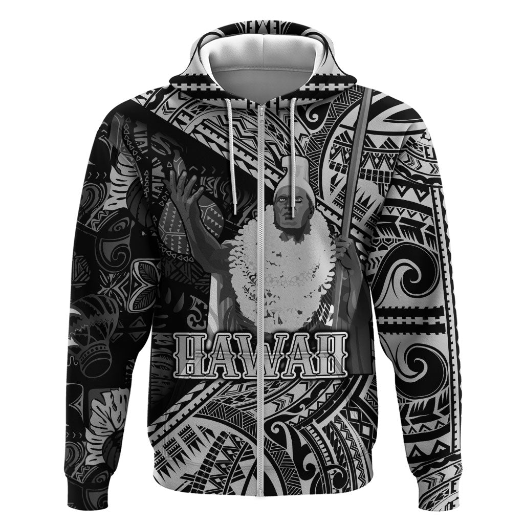 Hawaii King Kamehameha Hoodie With Hawaiian Ipu Motifs Black Version LT05 Zip Hoodie Black - Polynesian Pride