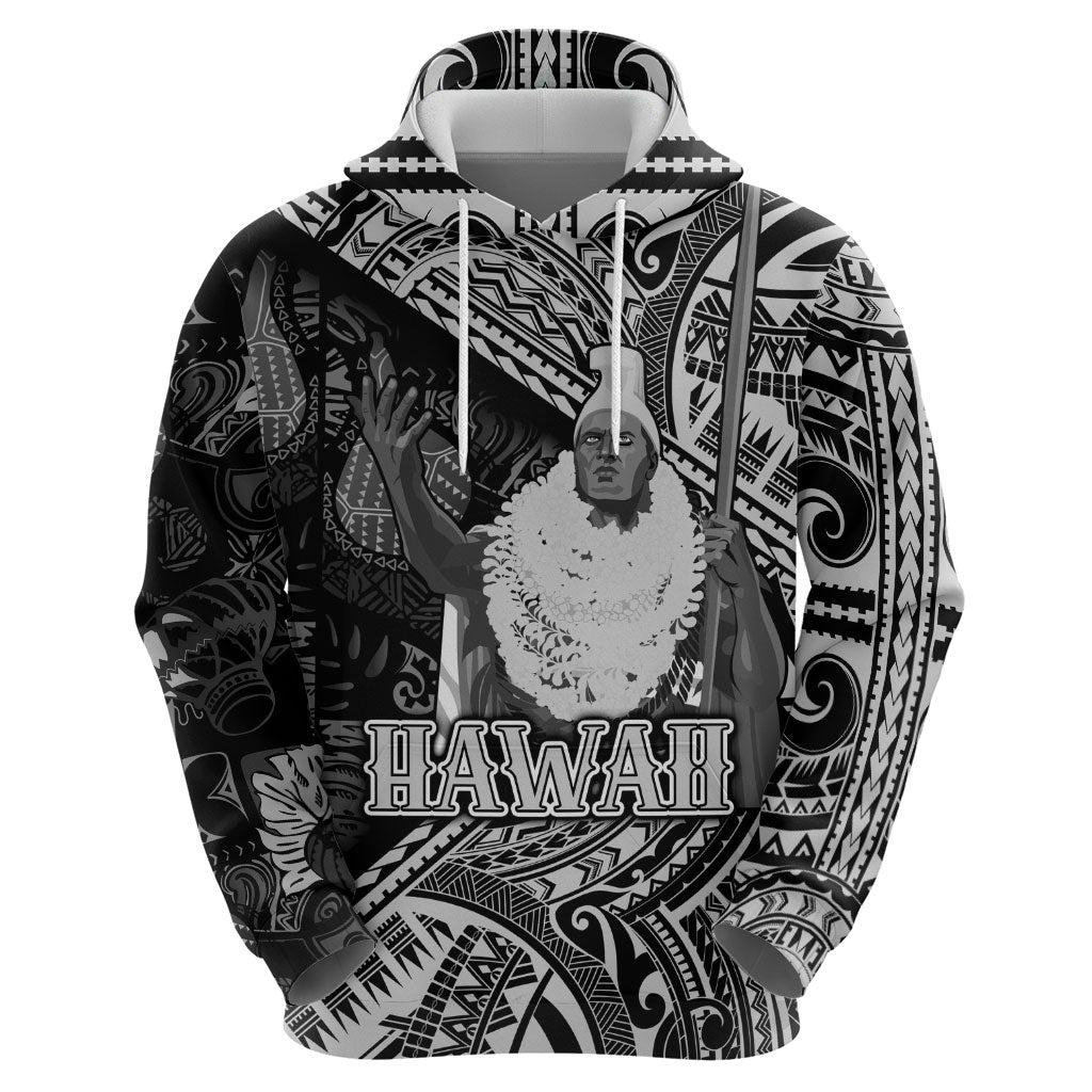 Hawaii King Kamehameha Hoodie With Hawaiian Ipu Motifs Black Version LT05 - Polynesian Pride