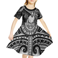 Hawaii King Kamehameha Kid Short Sleeve Dress With Hawaiian Ipu Motifs Black Version