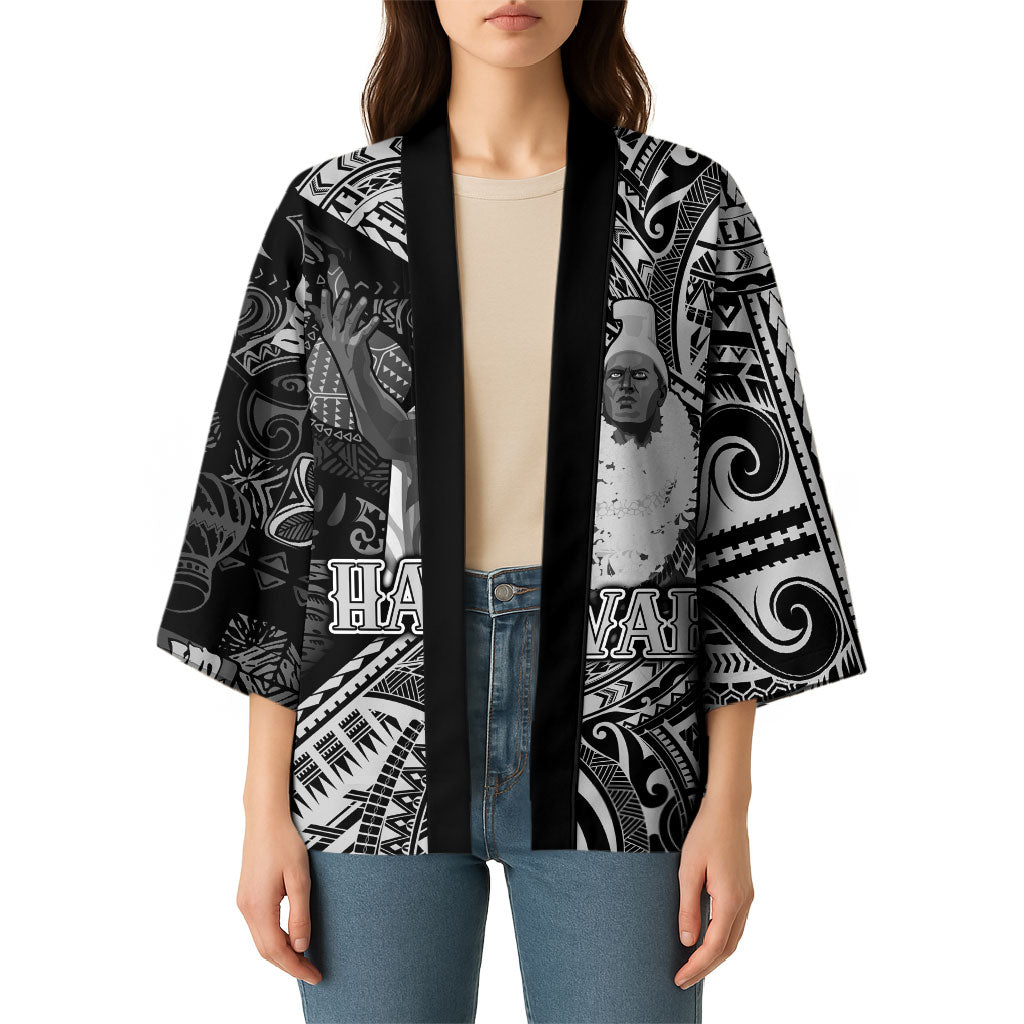 Hawaii King Kamehameha Kimono With Hawaiian Ipu Motifs Black Version