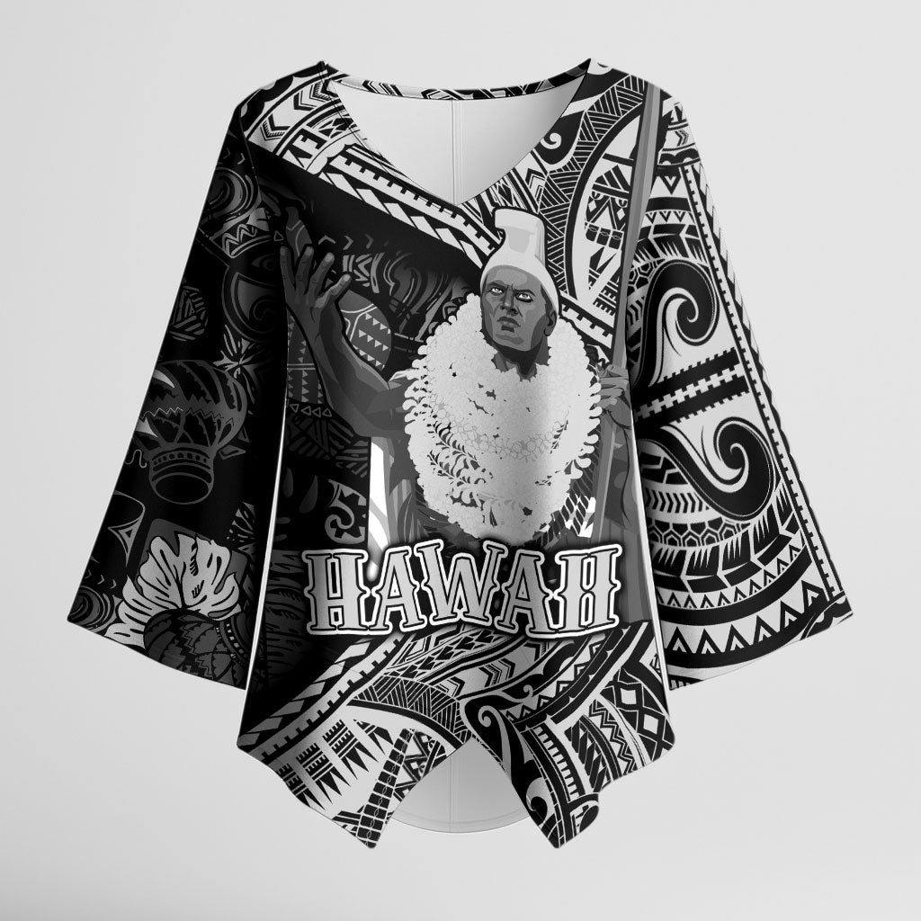 Hawaii King Kamehameha Kimono Sleeve Blouse With Hawaiian Ipu Motifs Black Version