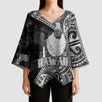Hawaii King Kamehameha Kimono Sleeve Blouse With Hawaiian Ipu Motifs Black Version