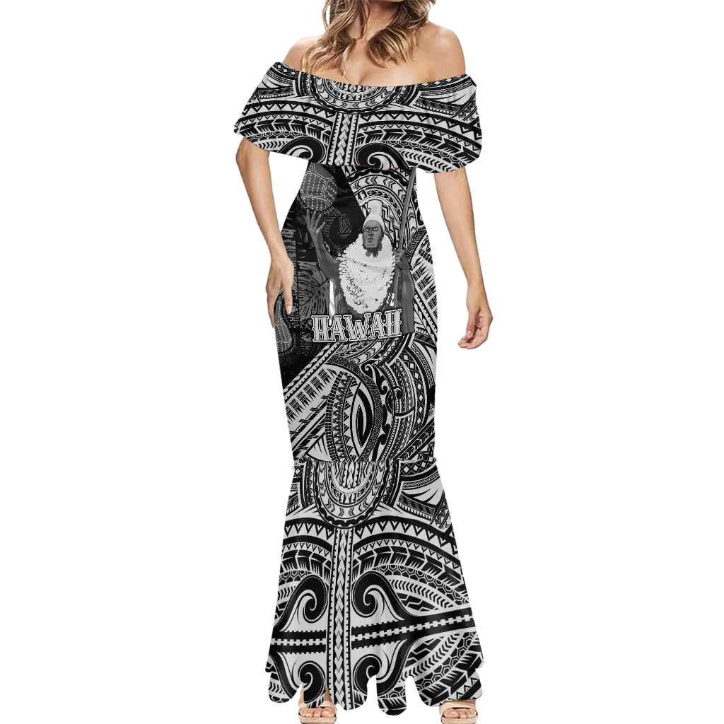 Hawaii King Kamehameha Mermaid Dress With Hawaiian Ipu Motifs Black Version