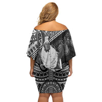 Hawaii King Kamehameha Off Shoulder Short Dress With Hawaiian Ipu Motifs Black Version