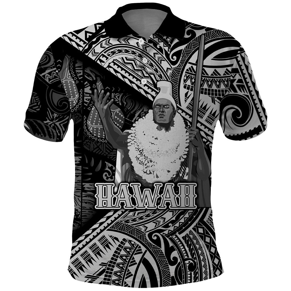 Hawaii King Kamehameha Polo Shirt With Hawaiian Ipu Motifs Black Version